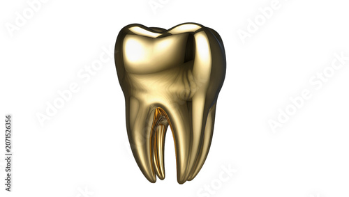 Photos Shiny golden molar tooth, isolated on transparent background