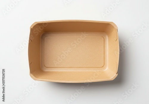Empty brown paper food container viewed from above on a white background