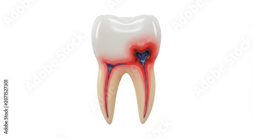 Illustration of a human tooth showing decay and inflammation of the pulp