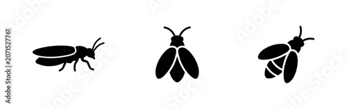 Photos House fly insect icons representing pests and common household insects