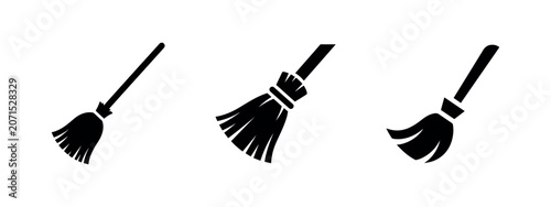 Bild auf Leinwand Cleaning Broom Icons Set. Housekeeping and Sweeping Tools