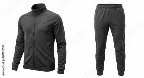 Sleek black tracksuit jacket and pants for athletic and casual wear