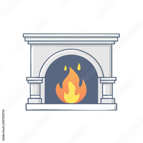 Flat illustration of a fireplace with burning fire