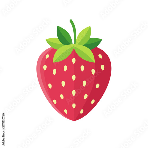 Flat illustration of a strawberry with green leaves