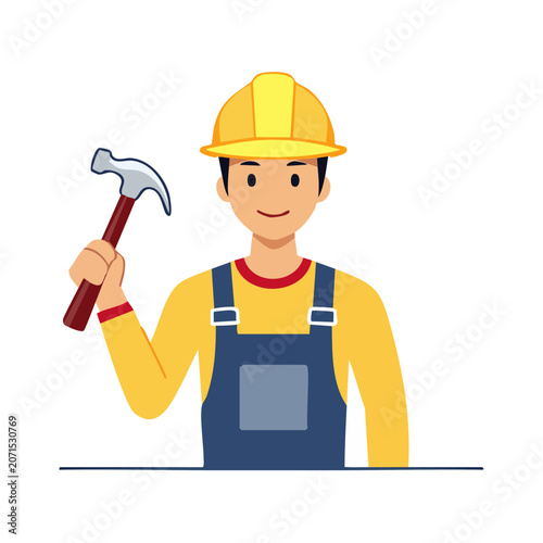 Flat illustration of a construction worker holding a hammer