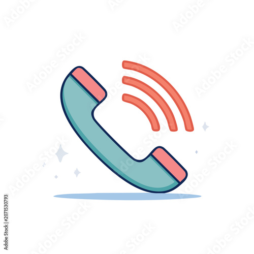 Flat telephone receiver icon with signal waves