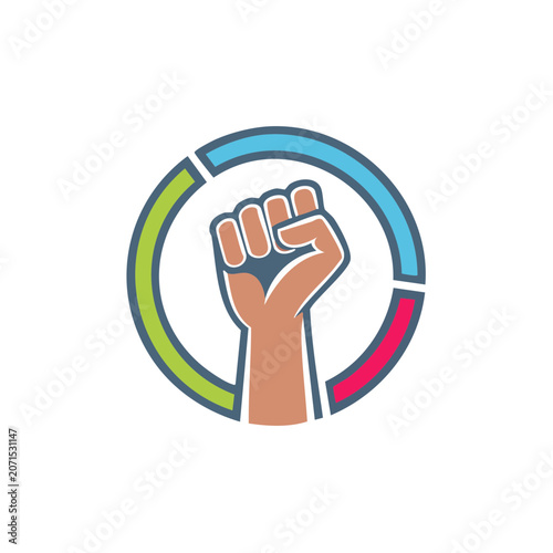 Raised Fist in Colorful Circle Vector Illustration