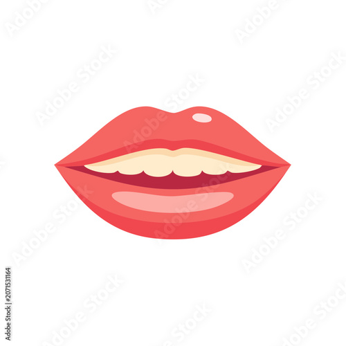 Red lips with teeth flat vector illustration