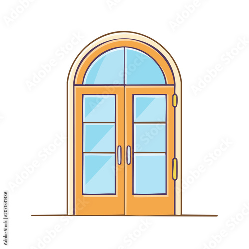 Arched Double Door with Glass Panels Vector Illustration
