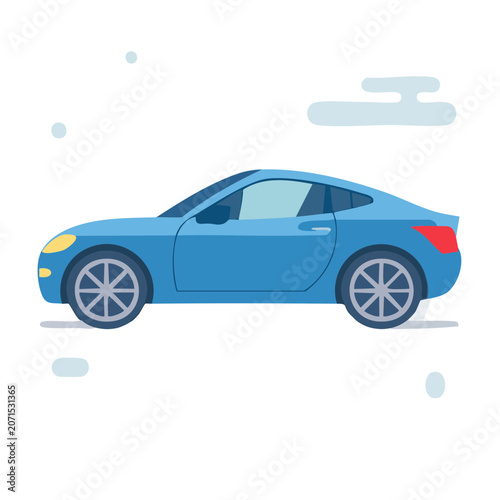 Blue sports car side view flat vector illustration