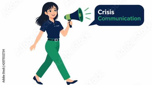 Woman holding megaphone for crisis communication.