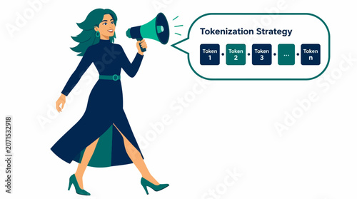 Woman with megaphone promoting tokenization strategy.