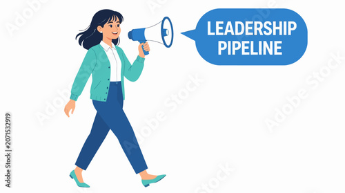 Confident woman holding megaphone for leadership announcement.