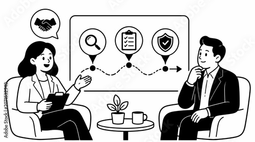 Business meeting with presentation and discussion.
