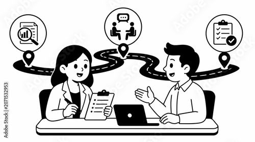 Business meeting with digital planning and discussion.