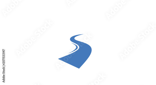 A simple blue winding road icon isolated on a clean white background