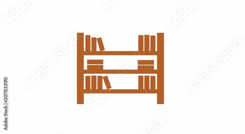 A simple brown icon of a wooden bookshelf filled with various books