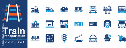 Foto Railway Transport and Train Travel Vector Icon Collection: Subway Locomotive, Ti