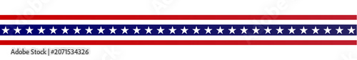 USA patriotic wide ribbon divider isolated on transparent background. Vector wide flat flag banner line template with american white stars, red stripes and empty copy space for 4th of July design.