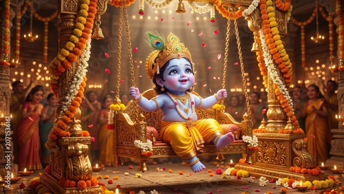 Baby Krishna Golden Swing – Palna Utsav