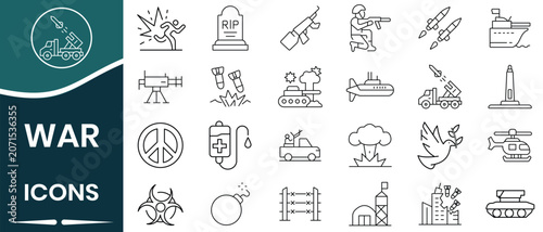Foto War line icon vector set