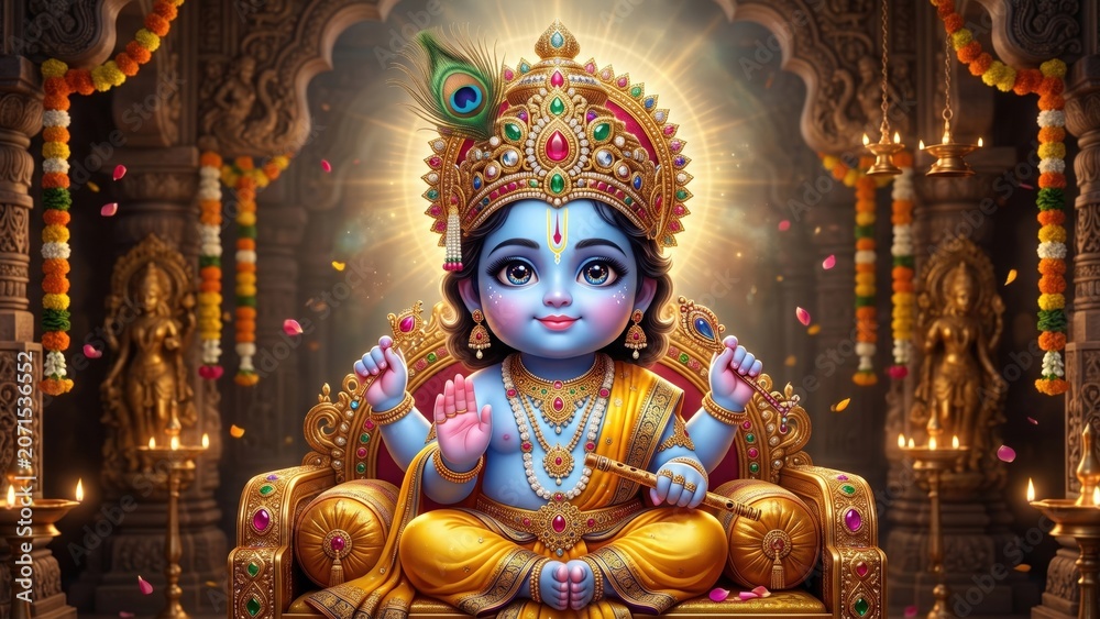 Fototapeta premium Royal Baby Krishna – Navaratna Crown Portrait