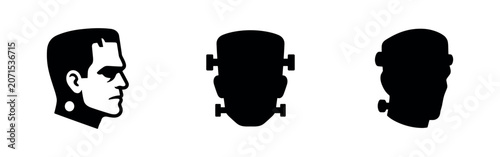 Konstfotografi Frankenstein monster face silhouette icon set, classic horror character