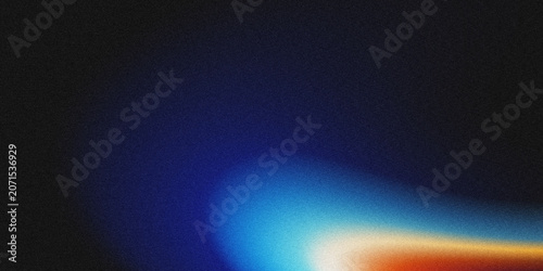 Foto Textured grainy noise abstract backdrop featuring a smooth wavy fluid gradient shifting from deep black, dark navy blue, bright cyan to warm orange beige