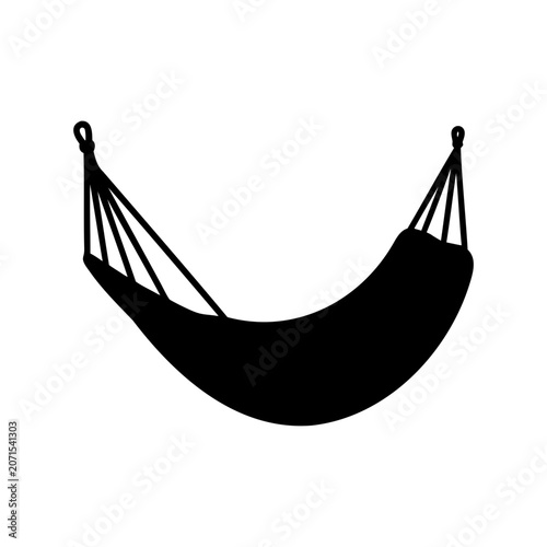 Konstfotografi Black Silhouette Hammock Vector Icon, Simple Hanging Bed for Relaxation, Outdoor