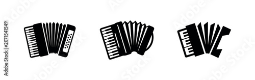 Photography Set of three black accordion icons depicting the musical instrument in different