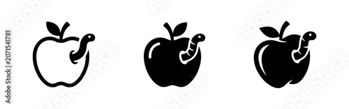 Fotografie Icons of an apple with a worm, symbolizing rottenness or infestation