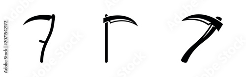 Schilderij op canvas Set of three scythe icons in black silhouette on a white background