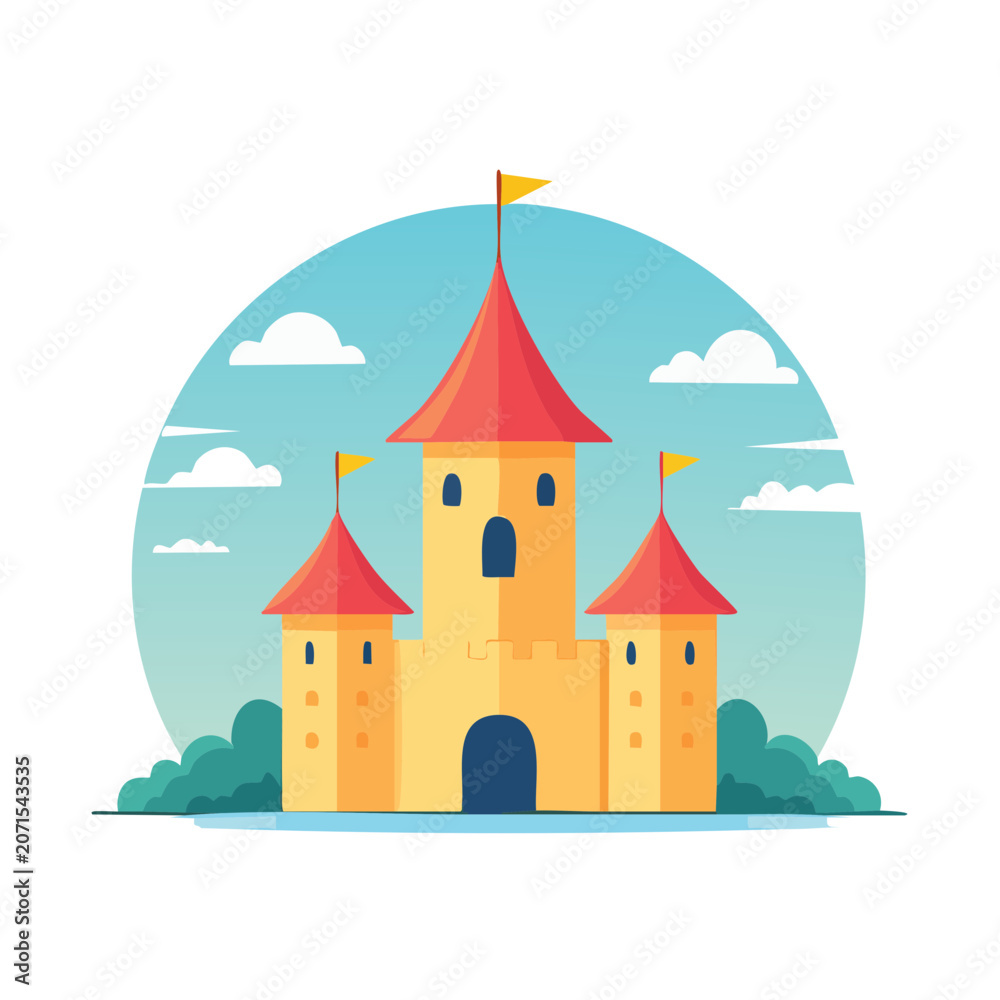 Naklejka premium Colorful cartoon castle with turrets and flags