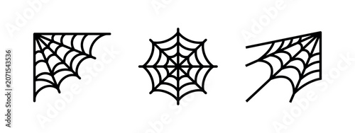 Vászonkép Three black icons of spiderwebs in different corner and full formats on a white background