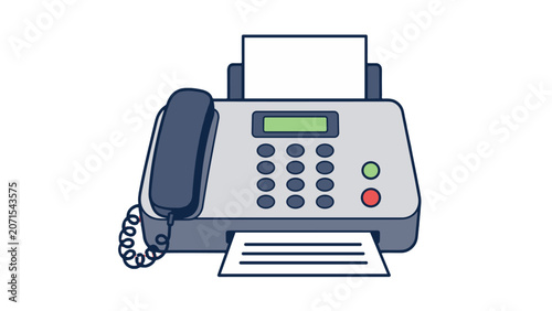 Obraz na plátne Cartoon fax machine icon with handset and paper sheet