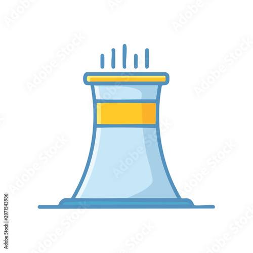 Flat icon of a cooling tower with steam