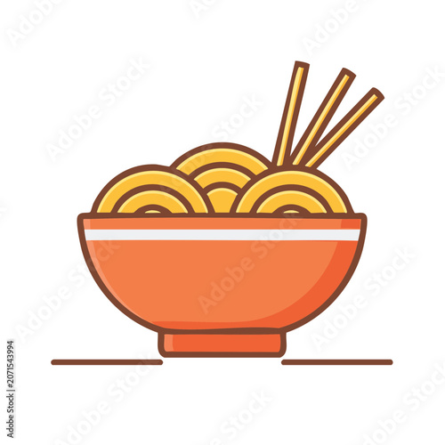 Flat illustration of a bowl of noodles with chopsticks