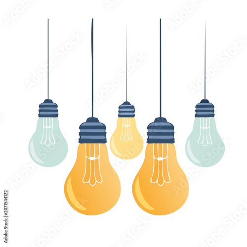 Group of hanging light bulbs in flat design style