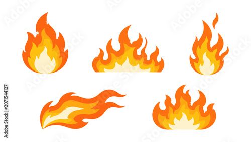 Bild auf Leinwand Cartoon flame set with isolated fire icons on white background