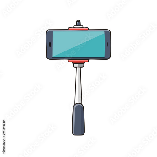 Smartphone on Selfie Stick Flat Vector Illustration
