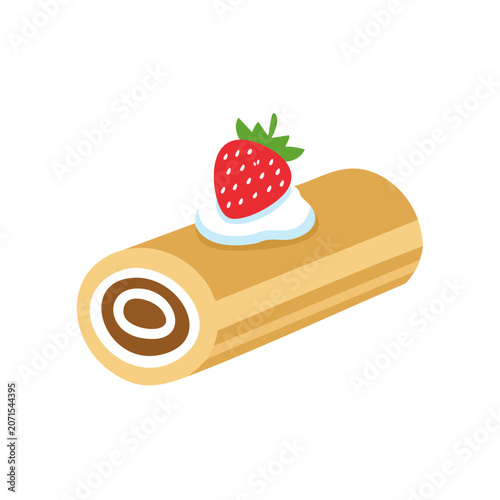 Swiss roll cake with strawberry and cream illustration