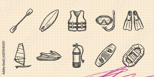 Photography Hand drawn vintage black ink scribble doodle vector set of nautical sailing mari