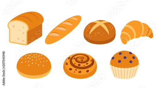 Photos Bakery bread and pastry assortment vector illustration set
