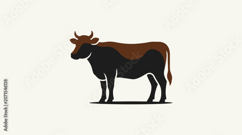 A minimalist graphic illustration of a standing farm cow on a plain background