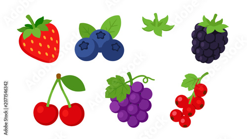 Set of colorful berry and fruit vector illustrations