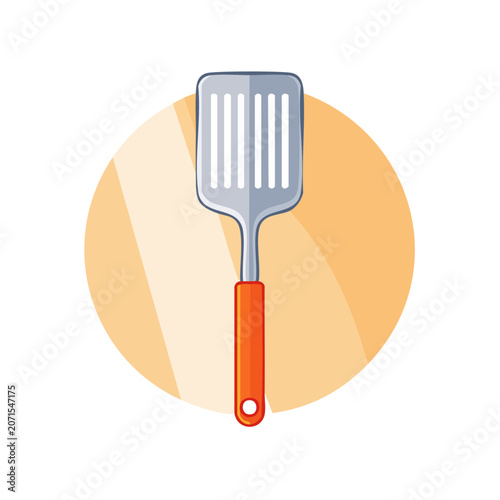 Flat icon of a kitchen spatula with orange handle