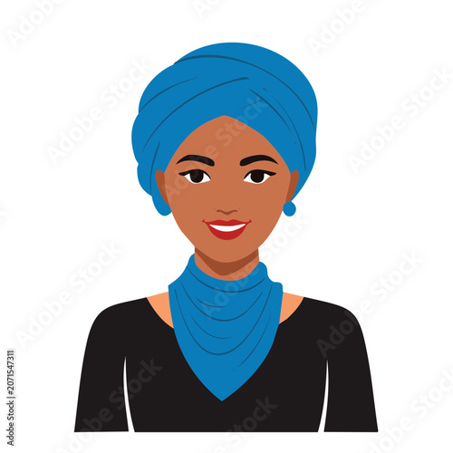 Flat illustration of woman wearing blue headscarf
