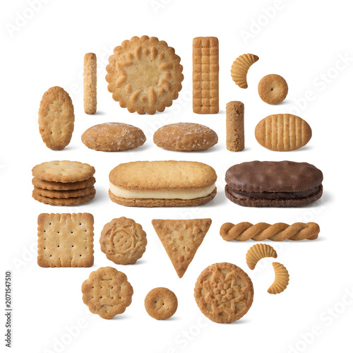 Delicious Assorted Biscuits Isolated on White Background