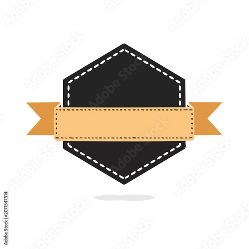 Hexagonal Badge with Orange Ribbon Vector