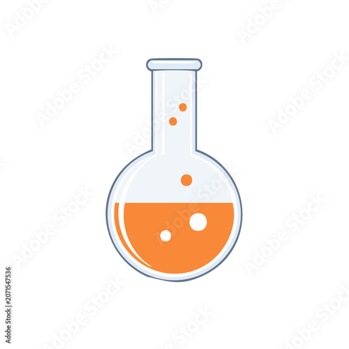 Laboratory Flask with Orange Liquid and Bubbles